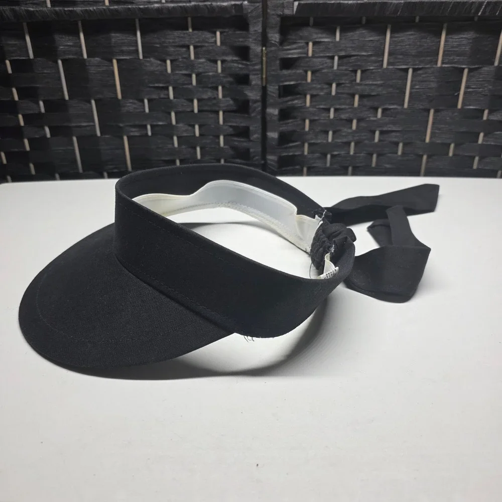 Architect Womens Black Bow Tie Back Visor Sun Hat Adjustable One Size Preppy VTG
